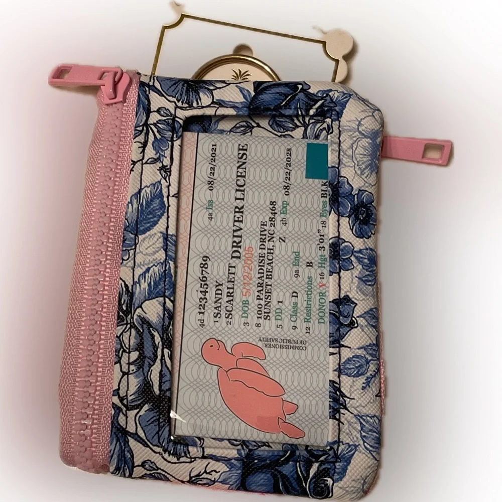 Simply Southern Blue Floral ID Holder with Duo Pink Zippers & outside pocket.